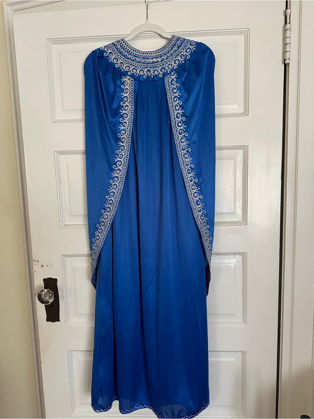 Ladies Royal Blue Embroidered Cape Dress